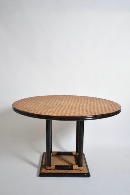 Bicolor round rattan dining table, 1970s.