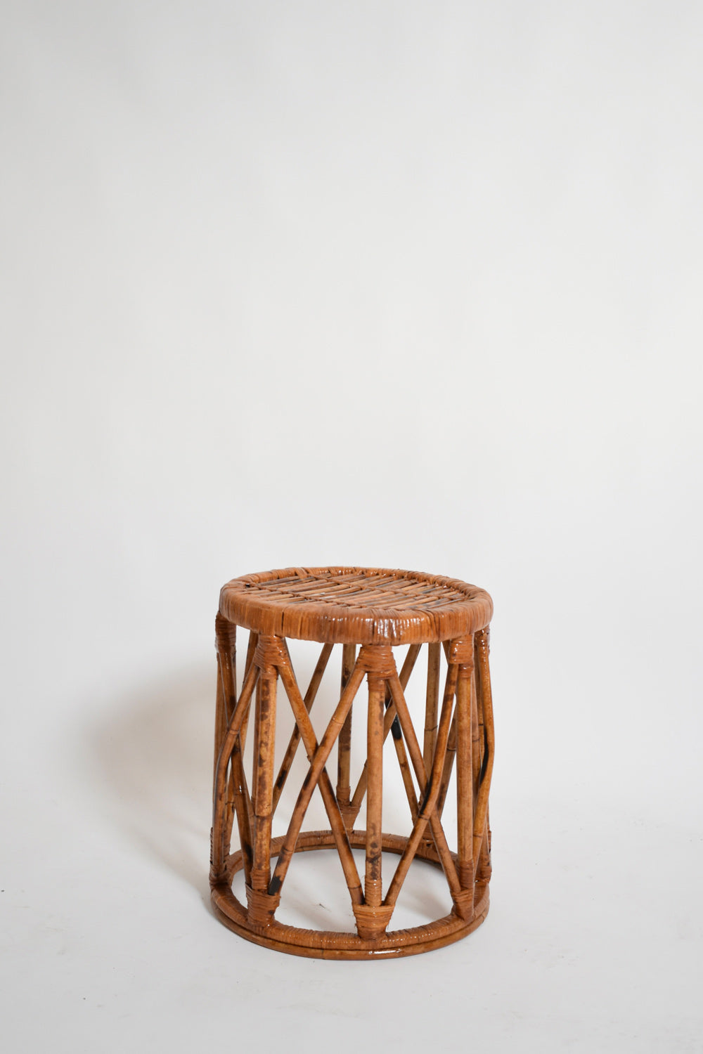 Pair of rattan cylindrical stools, 1960s.