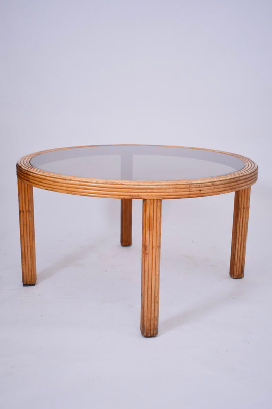 Rattan round dining table, 1970s.