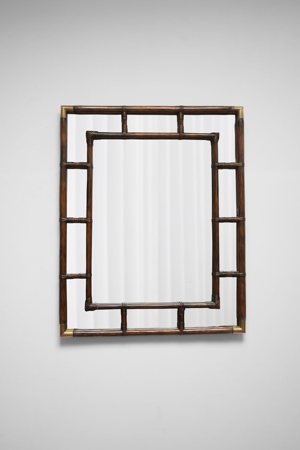 Brown rattan and brass mirror, 1970s.