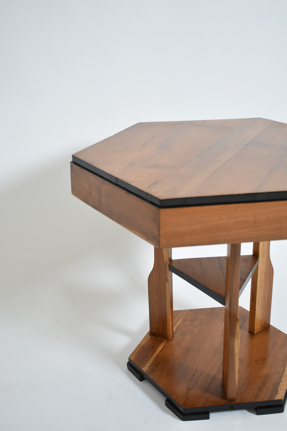 Hexagonal Amsterdam school pedestal table, 1920s.
