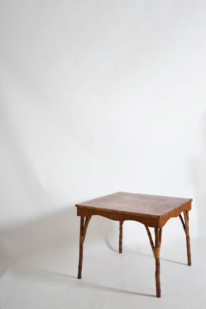 Rattan square game table, 1950s.