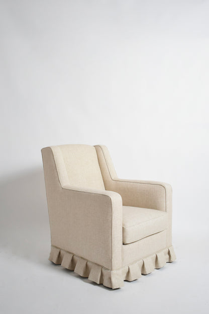 Pair of off white fringe armchairs, 1940s.