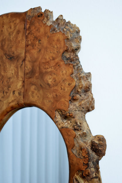 Big brutalist burl mirror, 1970s.