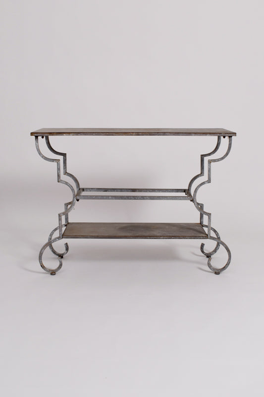 Forged iron patinated table console, 1940s.