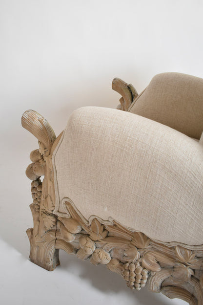 Carved limed oak fruits and foliage armchair, 1970s.