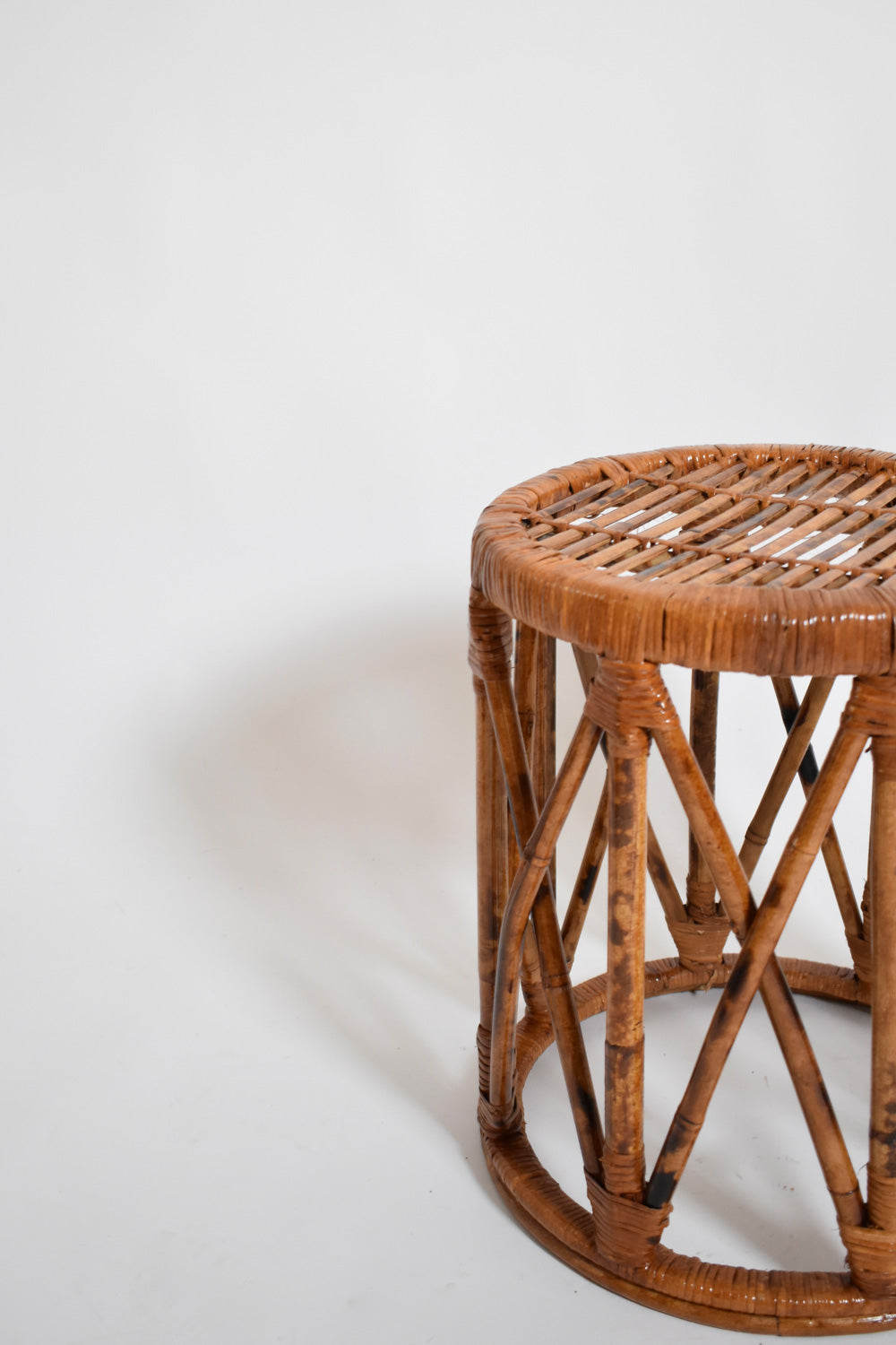 Pair of rattan cylindrical stools, 1960s.