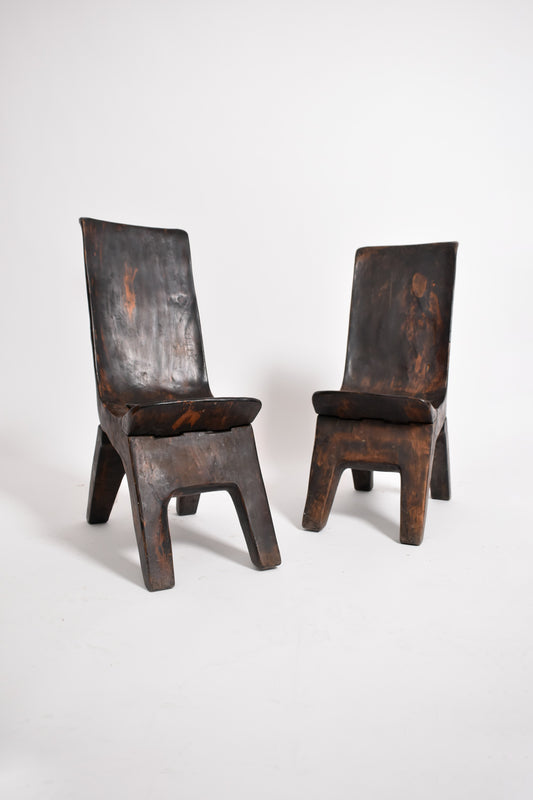 Pair of solid exotic wood chairs, 1950s.