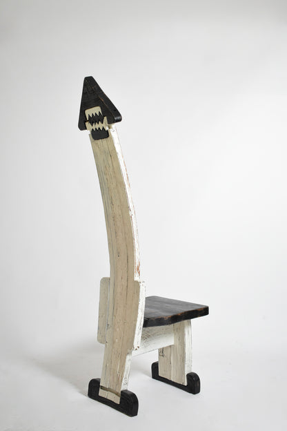 Pair of bicolor tainted wood chairs totems, 1980s.