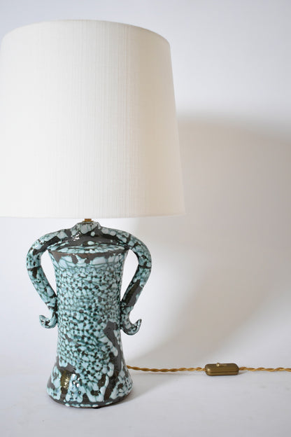 "Kasaï" Erato green craquelé handles ceramic lamp 32cm, Barracuda Edition.