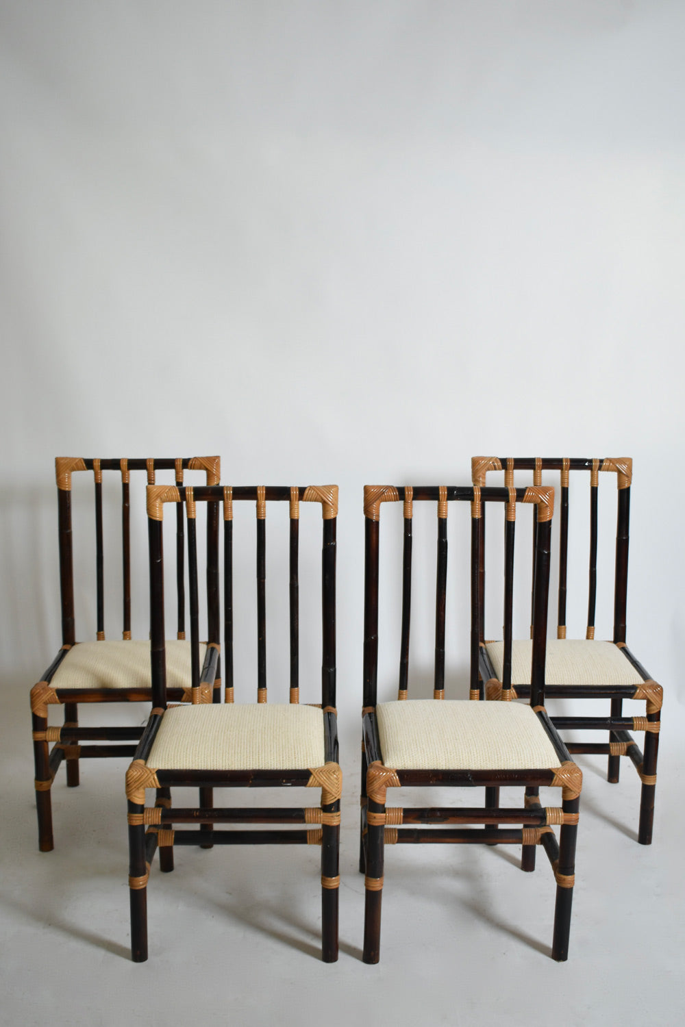 Set of four bicolor rattan chairs, 1970s.