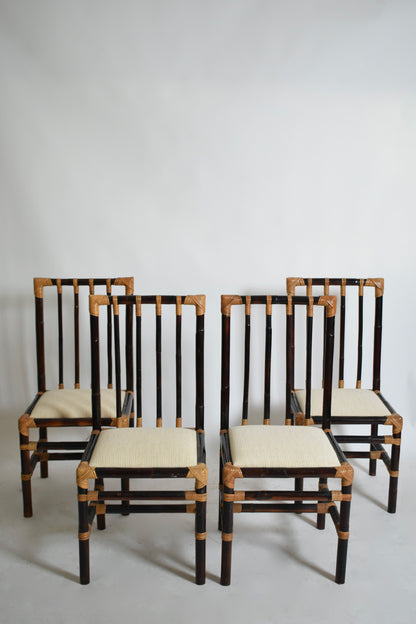 Set of four bicolor rattan chairs, 1970s.